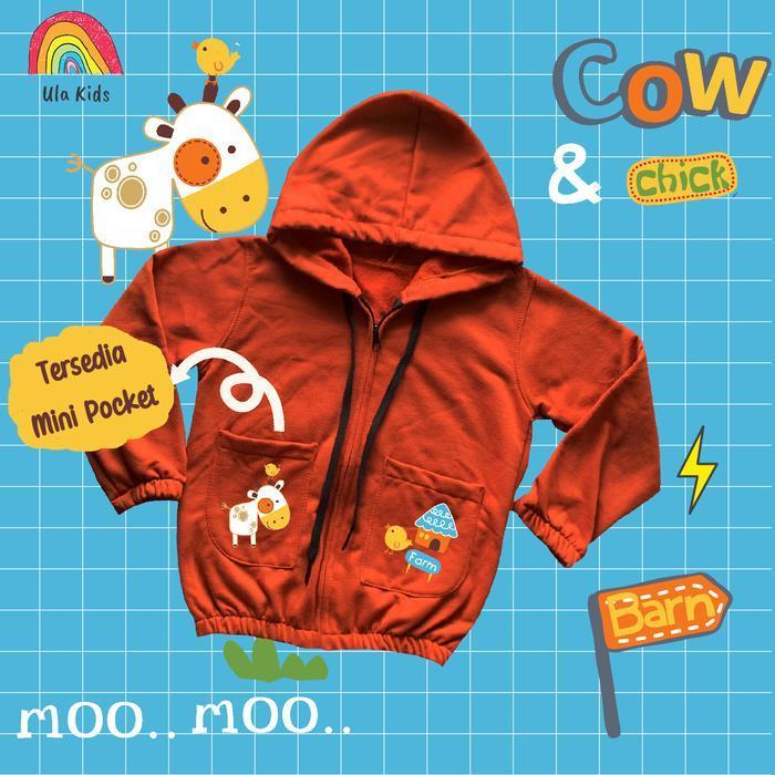 Bisa Cod - Jacket Zipper Pocket Anak Ula Kids 1 - 6 Tahun Cow And Chick Jacket Perempuan