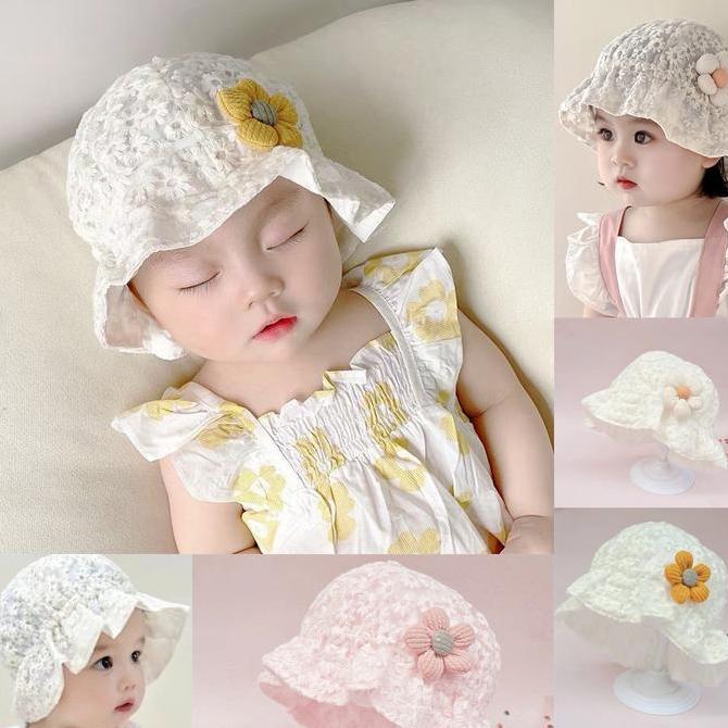 Topi Bayi Bordir Sun Hat Lucu Topi Cantik Anak Perempuan 5 Bulan - 2 Tahun Import Instagramable
