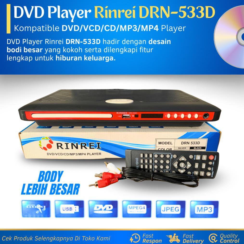 Dvd Player Rinrei Drn-533D New Body Besar Dvd/Vcd/Cd/Mp3/Mp4 Player Multimedia Pemutar Film Hd Kaset