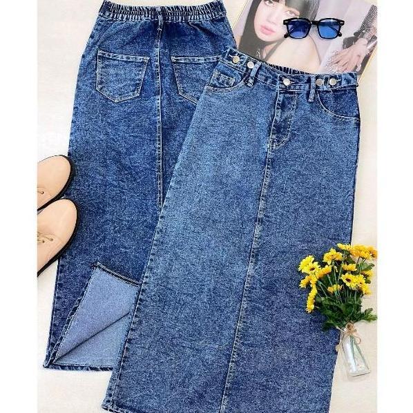 rok jeans teana Wanita rok jeans kancing rok jeans kekinian