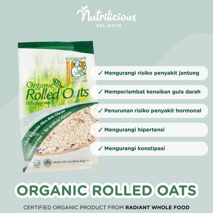 ORGANIC ROLLED OATS RADIANT 500 GRAM OAT GANDUM UTUH HAVERMUT ORGANIK