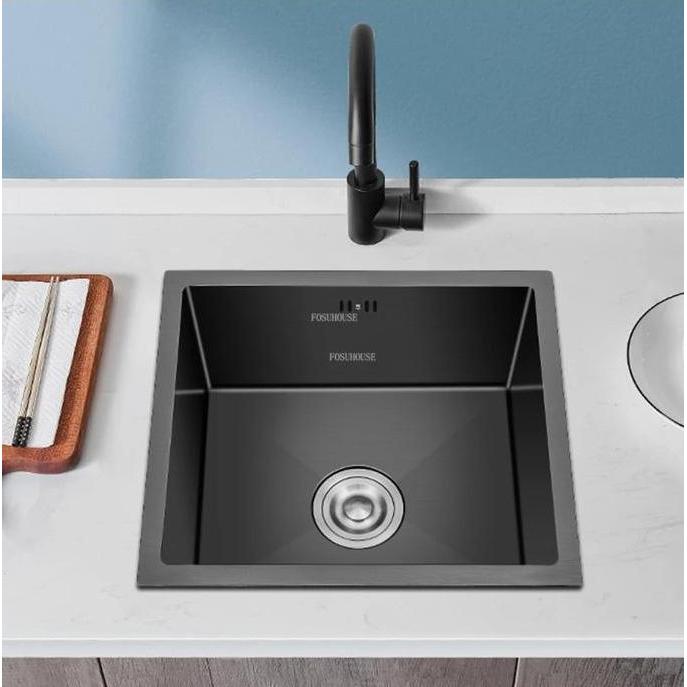 VELAR Kitchen Sink Undermount 45x45 cm Hitam - Bak Cuci Piring Minimalis 1 Lubang 4545 Kotak Stainle