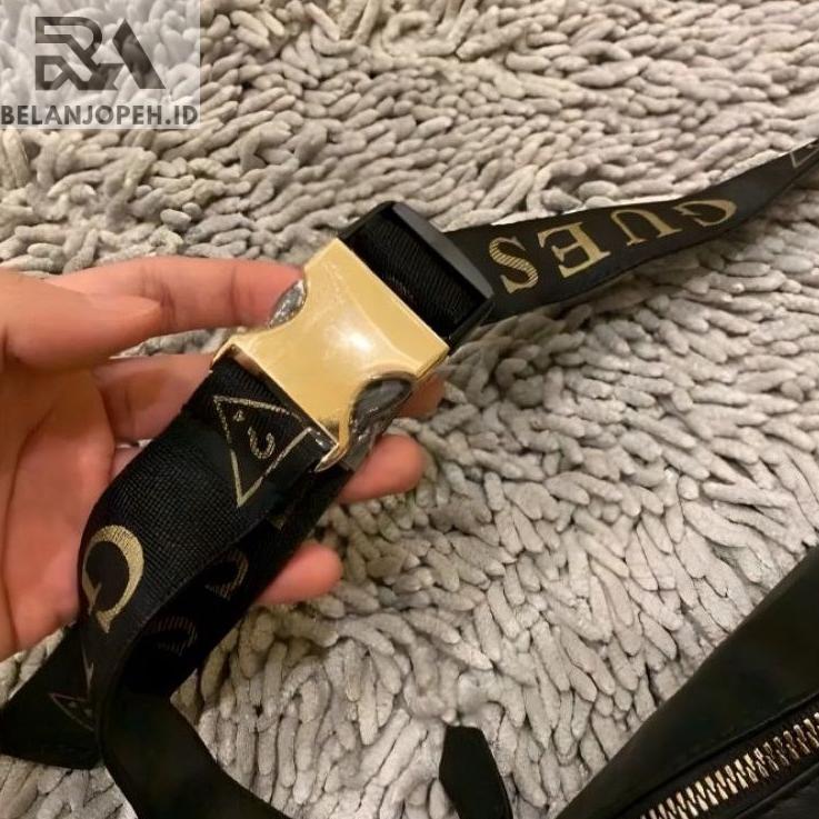 PROMO TERBARU ANTI AIR  high quality Waistbag Guess black gold import waterproof unisex  | Tas pingg