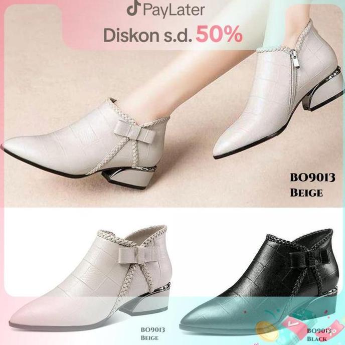 BER_KABIET - YJH SEPATU BOOTS FLAT SHOES TINGGI 3.5CM BEST SELLER KULIT SINTETIS BEIGE BLACK FASHION