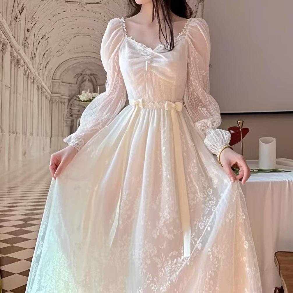 Termurah / Hot Sale Ready Stock Dress Korea Kondangan Terbaru/Dress Putih Brukat Korea Elegan