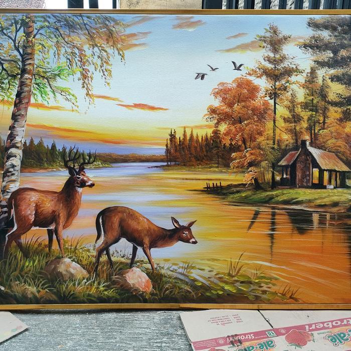 lukisan pemandangan alam frame lukisan dinding besar dekorasi