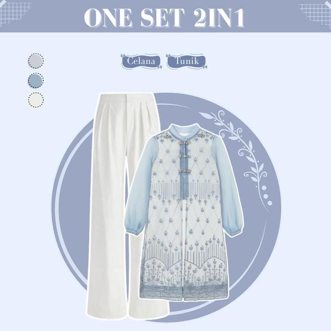 Setgirl- Setelan Lebaran Remaja ( Manset Panjang - Tunik Brokat - Celana Kulot - Jilbab ) One Set De