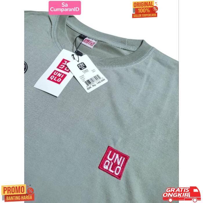 Terlaris Baju Kaos Pria Branded Uniqlo Polos Logo Bordir Simple