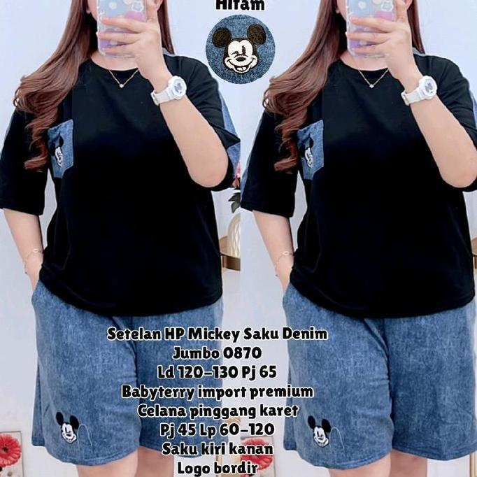 Setgirl- Bw Jumbo  Setelan Hp Celana Pendek Wanita Gambar Bordir Kombinasi