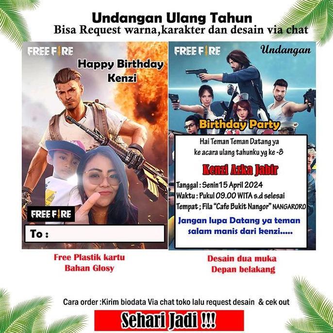 kartu undangan ultah anak isi 100 pcs + Desain foto (Bahan premium glosy) undangan ulang tahun anak/