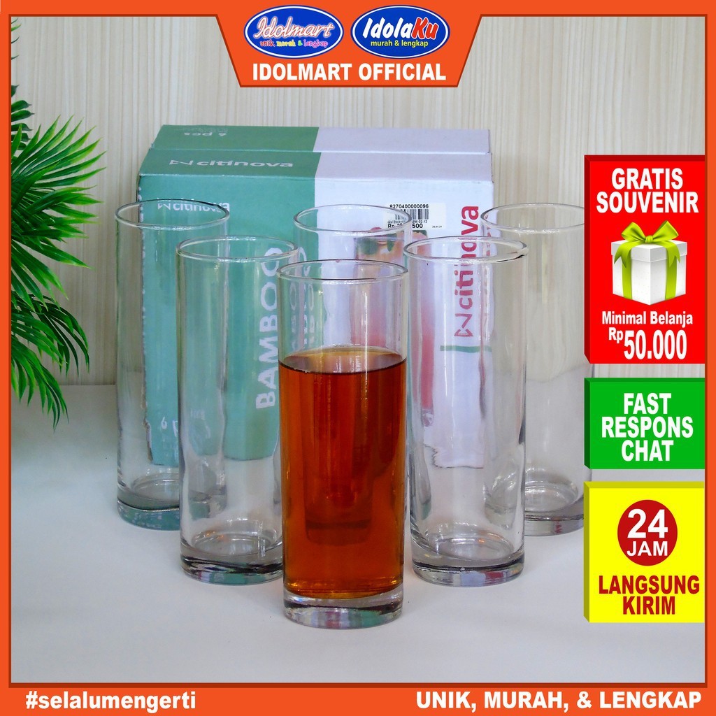 Idolmart Citinova Gelas Bamboo Isi 6 Pcs  /  Gelas Set Isi 6 / Gelas Kado/ Gelas Kaca