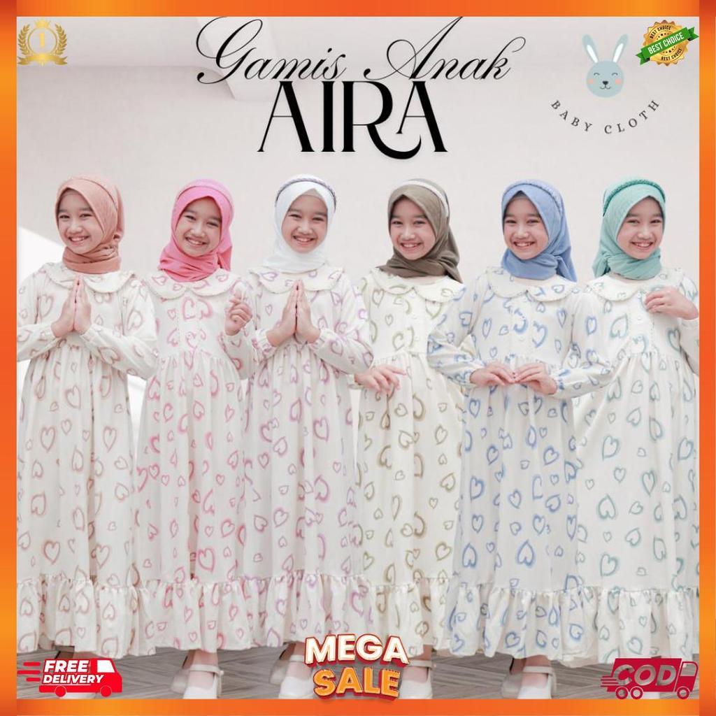 Gamis + Hijab Anak  Aira Smlxl Baby.Cloth Untuk Umur 3-14 Tahun Baju Gamis  Muslim  Panjang  Cewek  