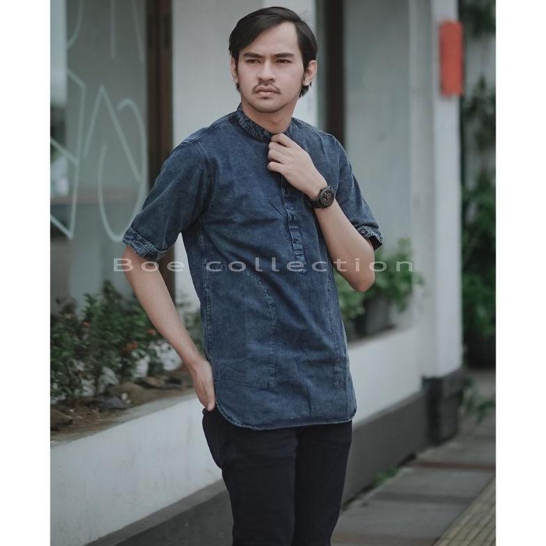 RAVELLEVAULT BAJU KOKO  JEANS PRIA KURTA DEWASA PREMIUM QUALITY KURTA JEANS KOKO LENGAN 3/4 SIZE M-4