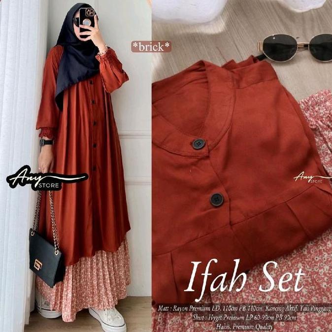 KEKINIAN ifah one set tunik dan rok by A.N.Y store long tunik rayon rok plisket motif bunga skirt pl