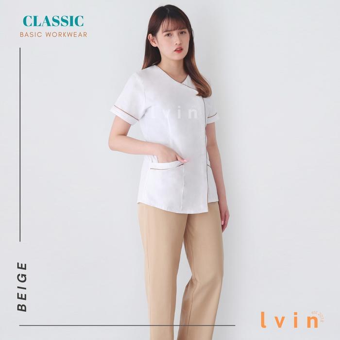 Bisa Cod - Baju Seragam Suster Lvin New Classic Putih  / Seragam Suster Lengan Pendek  / Seragam Kli