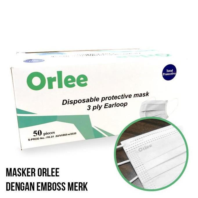 DERTY Masker 3 ply putih White Orlee Medis 3ply Earloop isi 50pcs masker