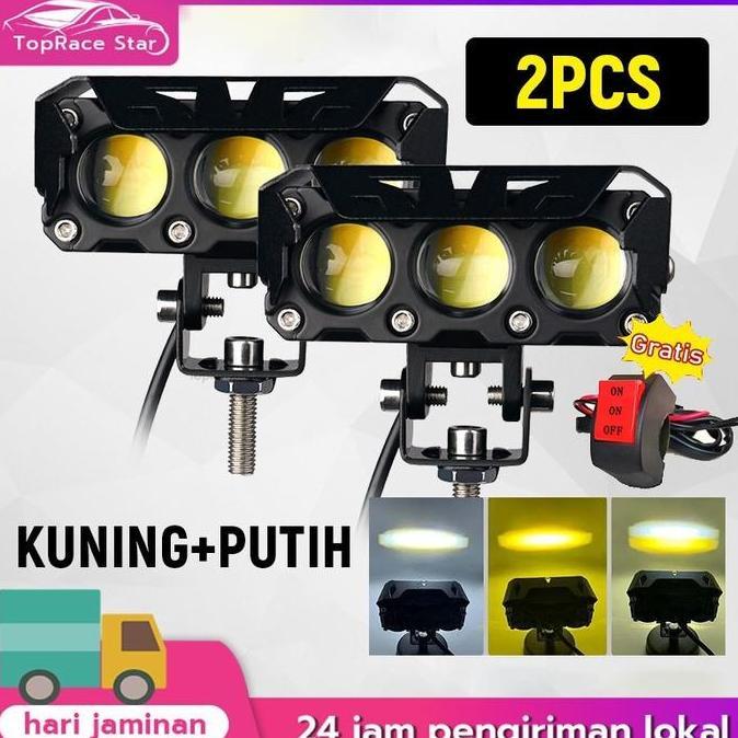 Lampu Tembak Led Foglamp CR7 SQL 3 Mata Laser Gun Putih Kuning 2 Warna Waterproof CR7 Lampu Tembak 3