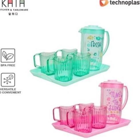 Teko Air 4 Gelas Nampan Waterjug Set Technoplast