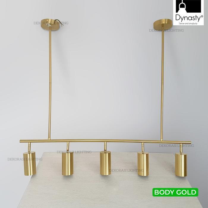 Lampu gantung gold panjang 90cm spotlight 5lampu dekorasi cafe