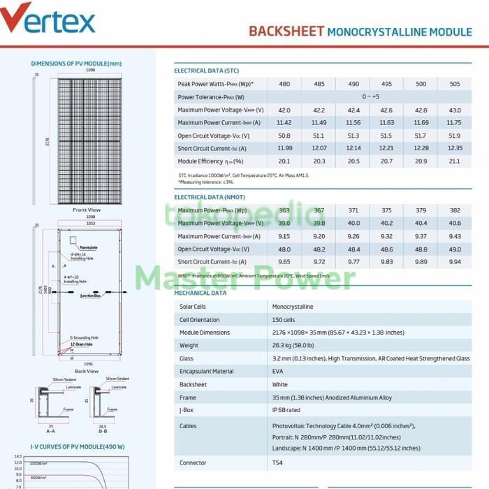 TRINA SOLAR VERTEX 500WP MONO SOLAR PANEL SOLAR CELL TIER 1