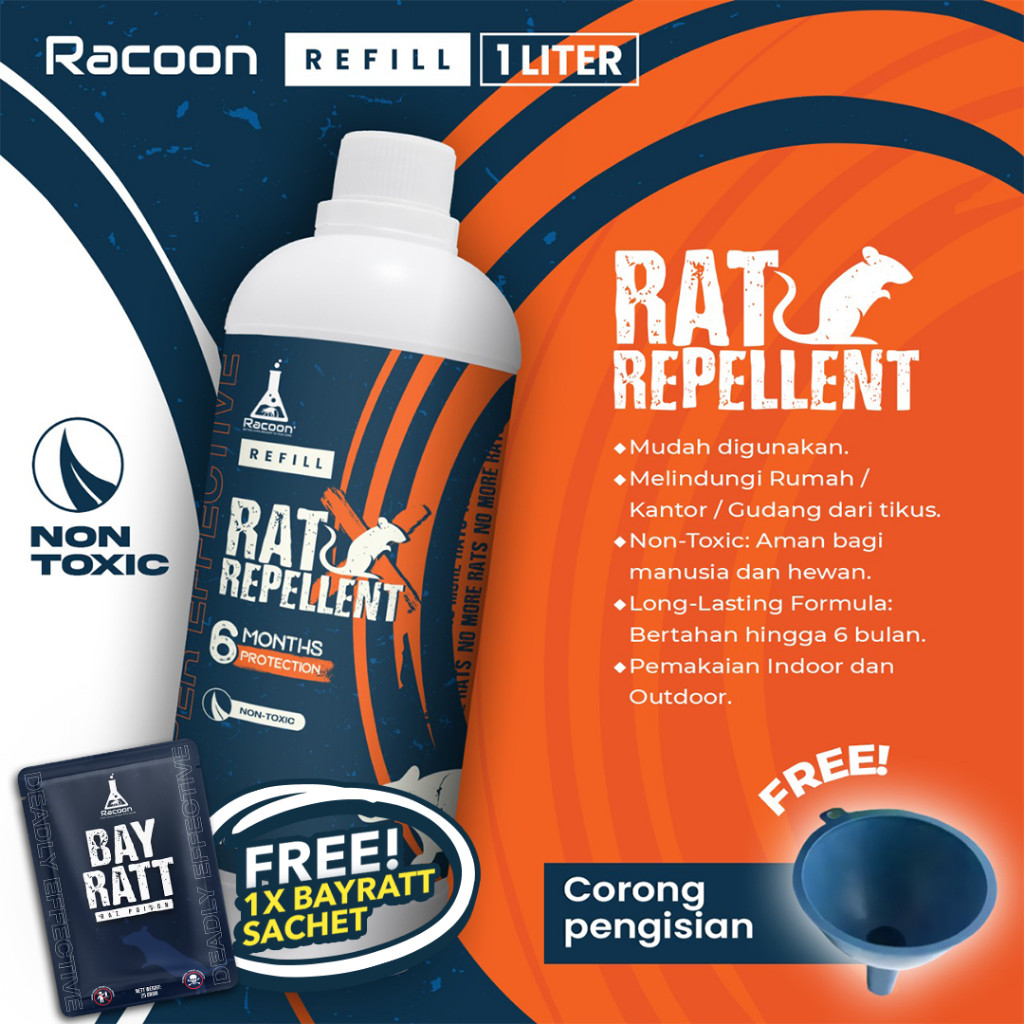 Racoon Cairan Pengusir Tikus Tidak Beracun Tahan 6 Bulan 1x semprot / Rat Repellent RACOON 1 liter
