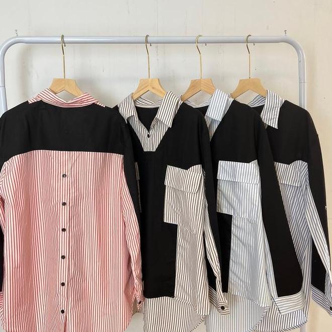 Kemeja Wanita Kombinasi Kemeja Wanita Kombinasi Salur Pastel