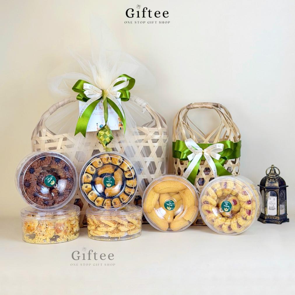 WARSIHLAPAK HAMPERS LEBARAN CAIRO PARCEL SET KUE KERING KERANJANG COOKIES TAS ANYAMAN BAMBU ROTAN KA