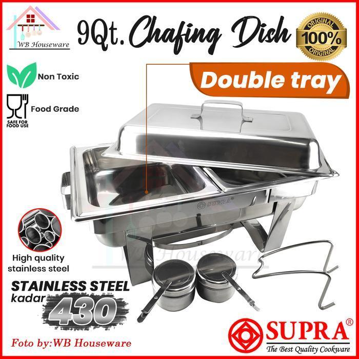 SUPRA Prasmanan segi stainless 2  wadah / chafing dish double tray / casserole warmer 9QT