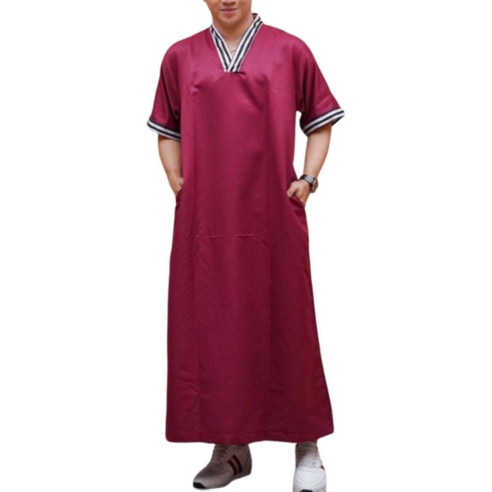 Favorit Jubah Gamis Maroko Pria Dewasa Lengan Pendek Kerah V Bahan Katun