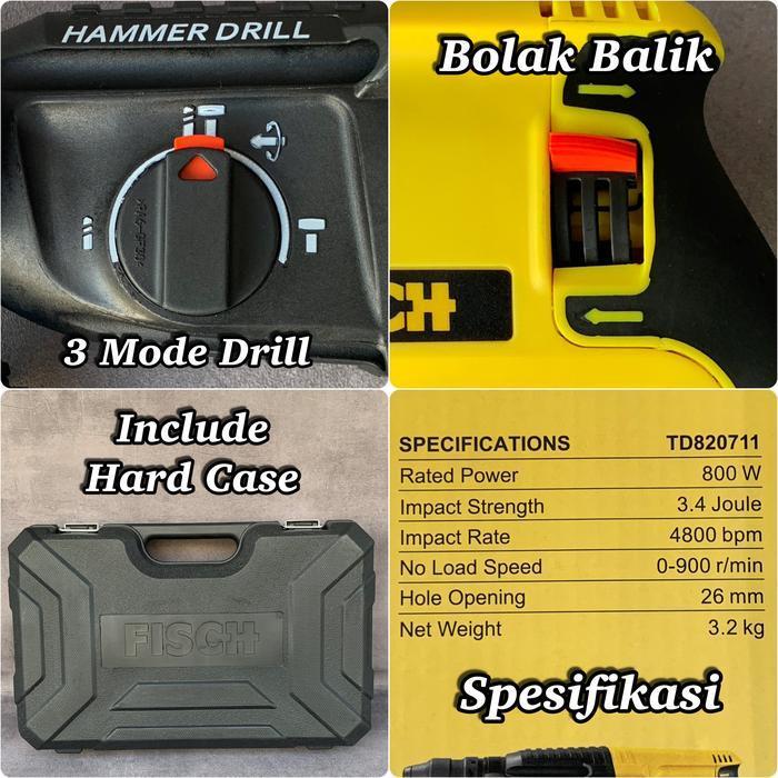 Mesin Bor Bobok Tembok Beton Sds Plus Fisch Rotary Hammer Mata Bor Sds +