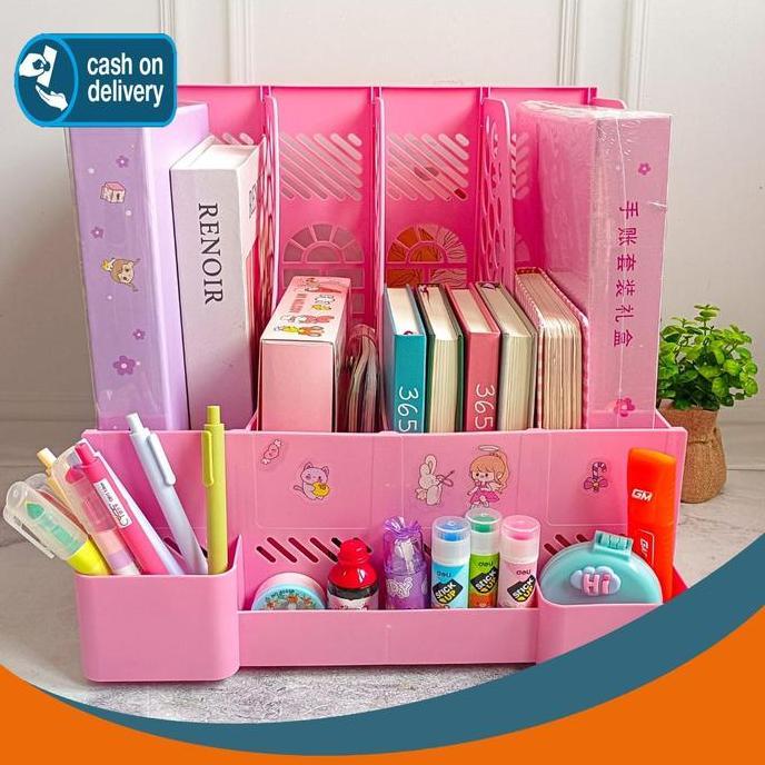 Rak Organizer Buku 8 Sekat Diy Bahan Plastik Multifungsi Warna Warni Baru