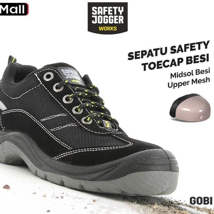 Safety Jogger Gobi Black Model Sporty Anti Paku Best Seller Sepatu Safety Jogger Gobi Hitam Toecap B