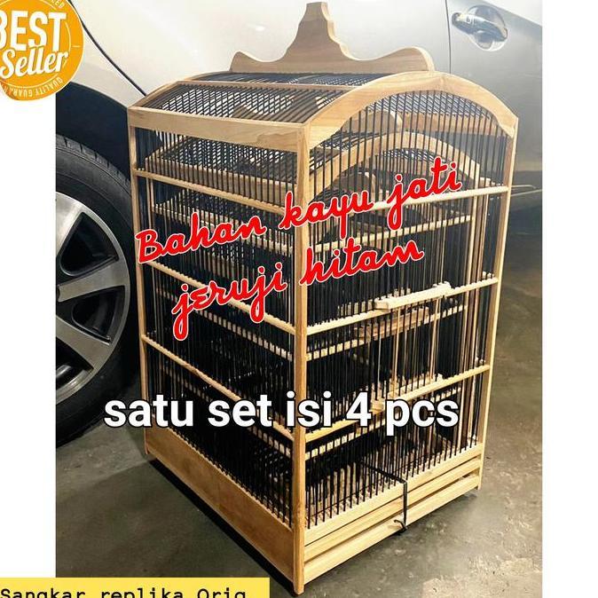 TERMURAH - Sangkar kotak replika mentahan kayu jati isi 4 pcs