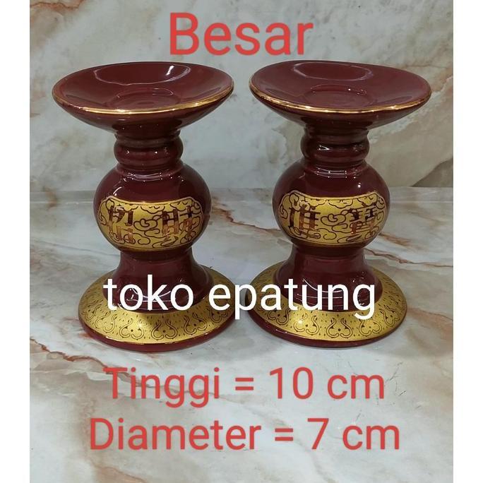 tempat lilin / kaki lilin - keramik - 10 cm - merah maroon