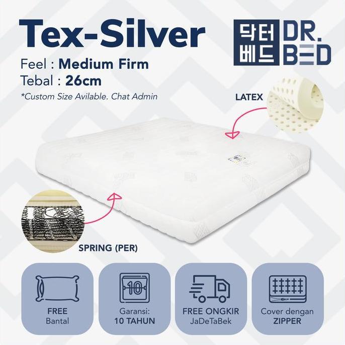 Kasur Spring Latex DR.BED Tex Silver 26cm uk 140x200 - uk 200 x 200