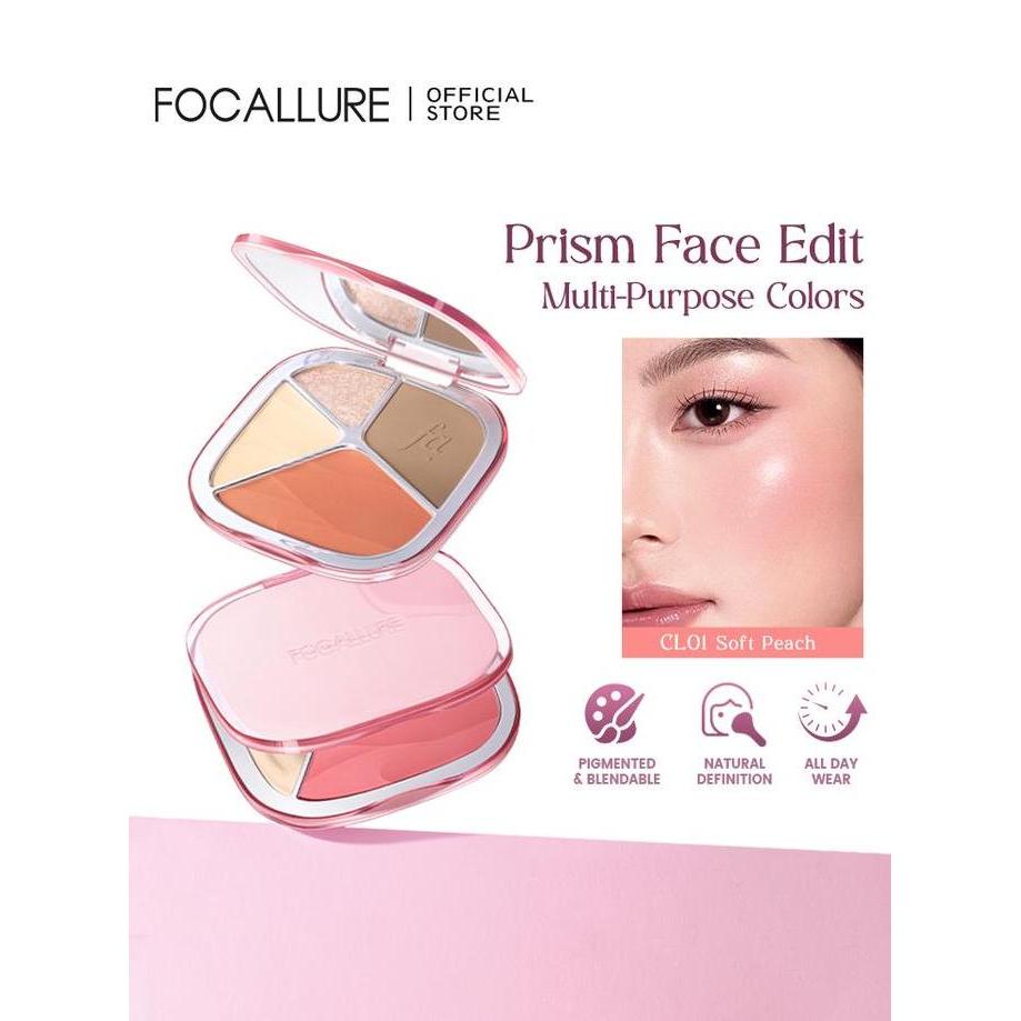 SUPER HEMAT - [Official] FOCALLURE Prism Multi Glow Palette Highlighter & Contour & Blush Multi-Use