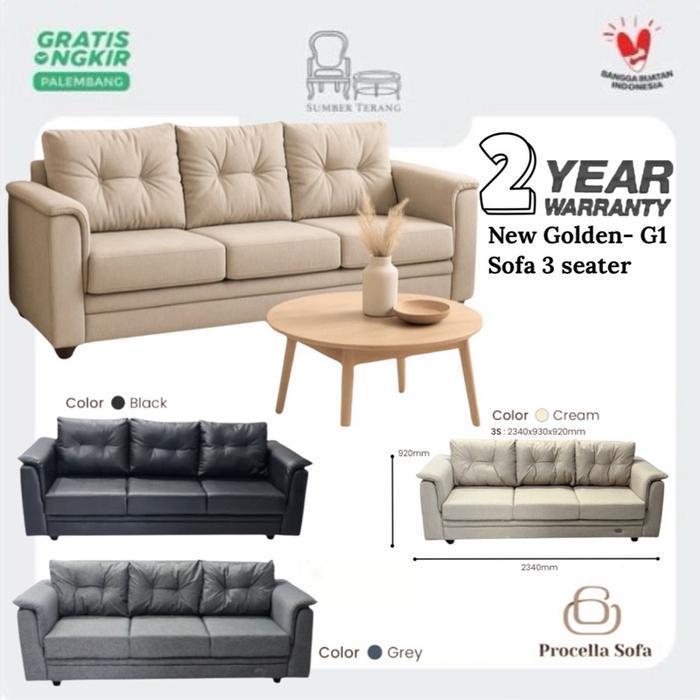 Sofa 3 seater Minimalis Kursi Tamu Duduk 3 Sofa Procella New Golden Kursi Ruang Tamu Kursi Kantor So