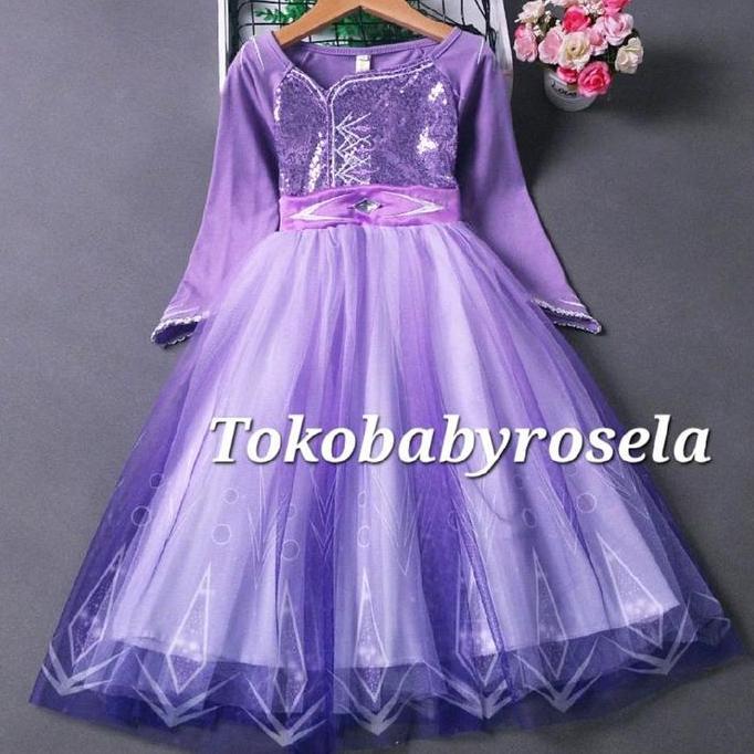 AMDOXTE Gaun Dress Frozen anak perempuan warna Lilac premium Fashion