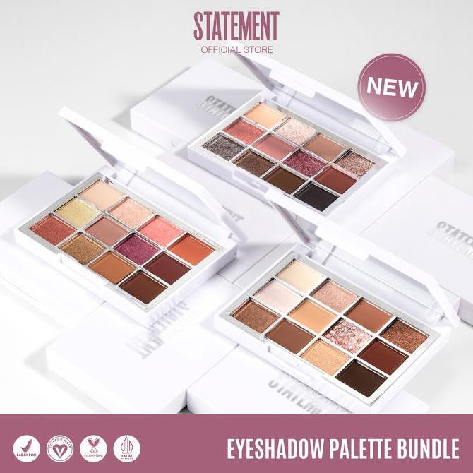 HARGA GROSIR - Statement Beauty Eyeshadow Palette Bundle - Your Nude, Romantic Glam & Royal Peach