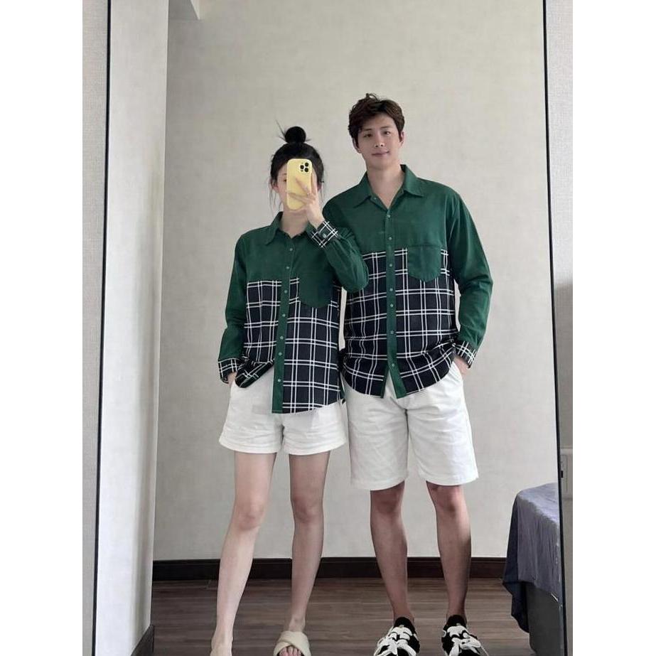 EFLUDOP Couple Shirt Korea Viral  Baju Couple Premium Aesthetic  Kemeja Pasangan Kekinian Baju foto 