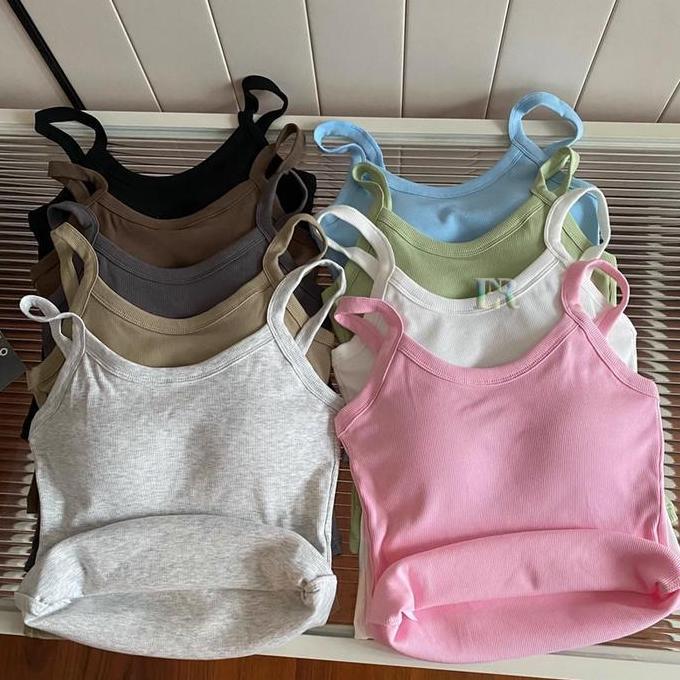 SOJEHBOW LNR Shop Crop Tank Top Ditambah Pad Cup Busa dan Karet dengan Bahan Cotton Knit Model Tali 