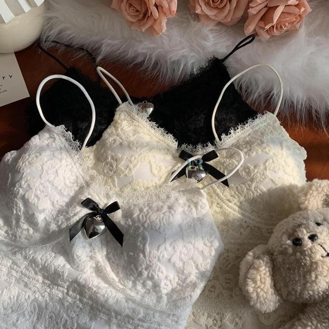 SOJEHBOW LNR Shop Tanktop Full Brukat Dengan Lonceng Love dan Pita ada Cup Pad Bra Busa Empuk Import