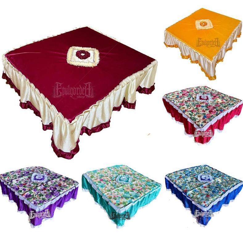 BEST SELLER TAPLAK MEJA TERAS ATOM MOTIF BUNGA DAN POLOS KOMBINASI SEGI EMPAT KAIN SATEN MENGKILAT