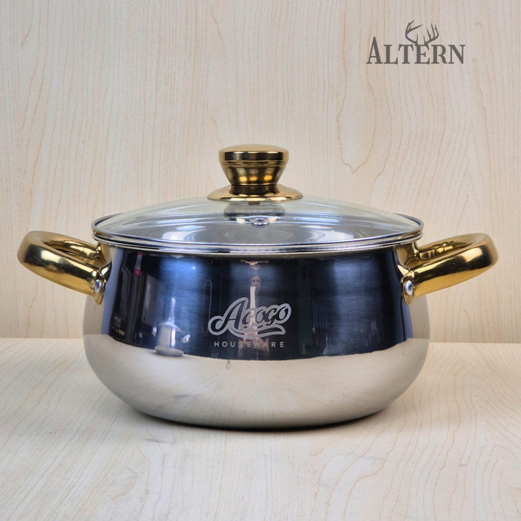 Agogo Panci Sup Soup Pot Stainless Steel Diameter 20-24Cm Silver & Gold