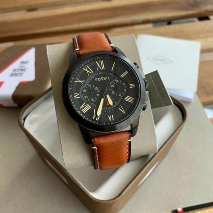 Ready Jam Tangan Pria Fossil FS5241 Original Leather Strap Kulit Chronograph