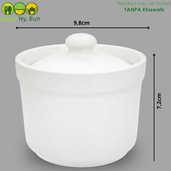 Mangkok Sup Keramik dengan Tutup Putih Polos Mini dan Estetik Pyramid