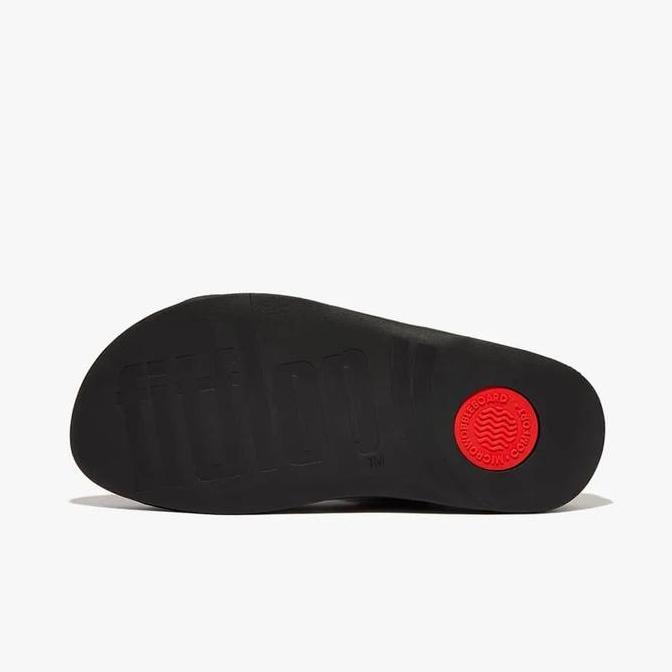 Ready FITFLOP CHI STRIPE-EMBOSSED ORIGINAL LEATHER MEN'S SLIDES - All Black