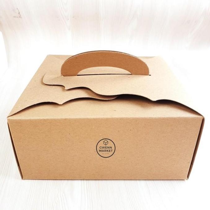 Dus kue Kraft coklat premium tebal handle kotak kue cake box cake 22cm