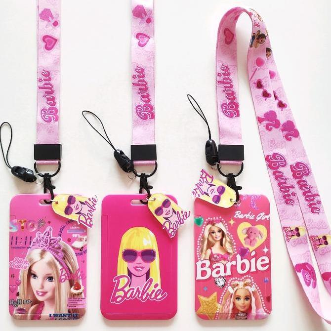 Ready ID Card Holder Name Tag Lanyard / Kalung Wadah Kartu Identitas Tapping e-money Barbie Doll Pin