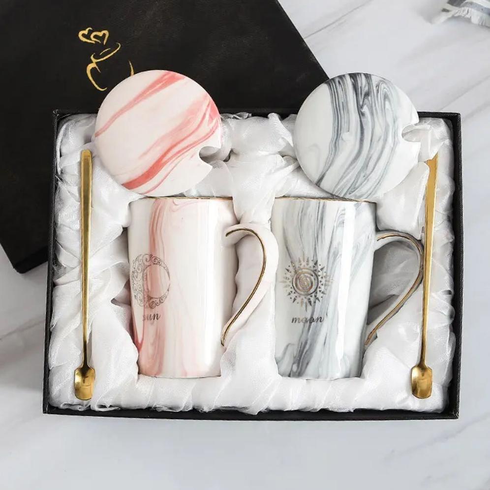 DISKON HAMPERS GELAS MARBLE GLASS COUPLE / CANADA MARBLE MUG GIFT BOX / GELAS MUG MARBLE TUTUP / HAM
